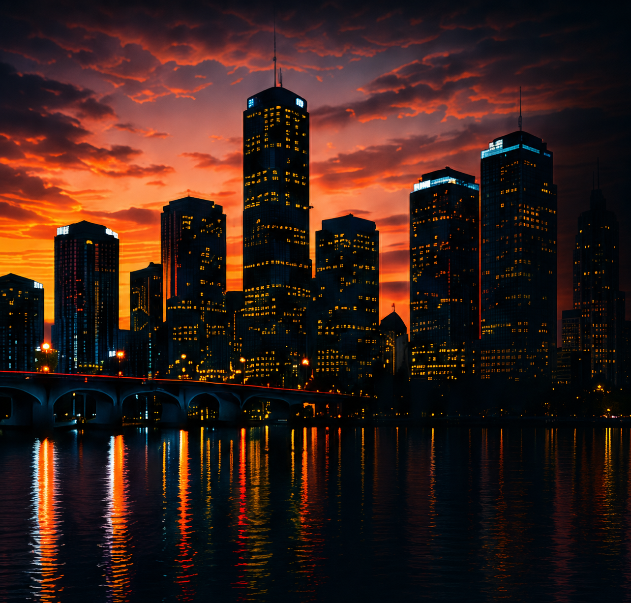 Miami skyline at sunset
